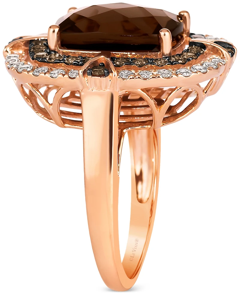 Le Vian Chocolate Quartz (4-3/4 ct. t.w.) & Diamond (1 ct. t.w.) Double Halo Ring in 14k Rose Gold