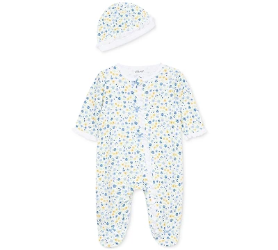 Little Me Baby Girls Dainty Blossoms Coverall and Hat, 2 Piece Set