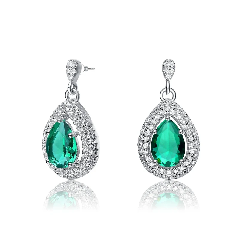 Genevive Sterling Silver White Gold Plated Cubic Zirconia Pear Drop Earrings