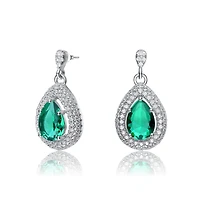Genevive Sterling Silver White Gold Plated Cubic Zirconia Pear Drop Earrings