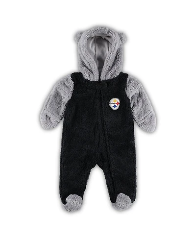 Newborn Infant Boys and Girls Black, Gray Pittsburgh Steelers Game Nap Teddy Fleece Bunting Full-Zip Sleeper