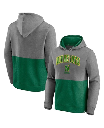 Men's Fanatics Heathered Gray and Kelly Green Minnesota North Stars Block Party Classic Arch Signature Pullover Hoodie