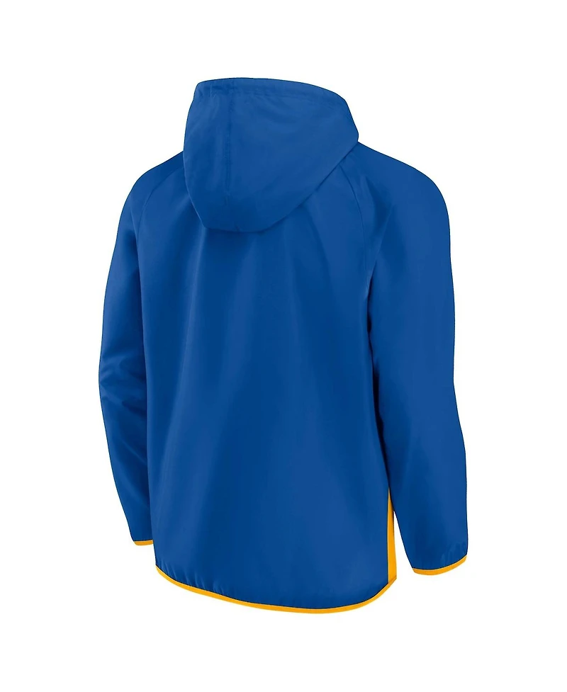 Men's Fanatics Blue, Gold St. Louis Blues Backhand Shooter Defender Anorak Raglan Hoodie Quarter-Zip Jacket