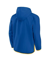 Men's Fanatics Blue, Gold St. Louis Blues Backhand Shooter Defender Anorak Raglan Hoodie Quarter-Zip Jacket