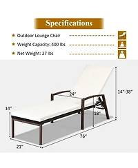 Costway 2PCS Patio Rattan Lounge Chair Chaise Recliner Back Adjustable Cushioned Garden