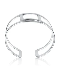 Sterling Silver White Gold Plated with Wide Cuff Stiff Intertwined Bangle