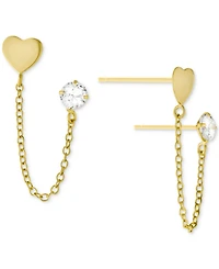 Giani Bernini Cubic Zirconia & Heart Double Piercing Chain Earrings in Gold-Plated Sterling Silver, Created for Macy's