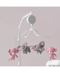 Bedtime Originals Twinkle Toes Pink/Gray Monkey and Elephant Musical Baby Crib Mobile