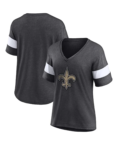 Women's Fanatics Heathered Charcoal, White New Orleans Saints Distressed Team Tri-Blend V-Neck T-shirt