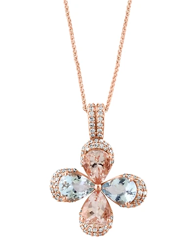 Lali Jewels Aquamarine (1-3/8 ct. t.w.), Morganite (1-1/3 ct. t.w.) & Diamond (1/3 ct. t.w.) Flower Pendant Necklace in 14k Rose Gold, 16" + 2" extend