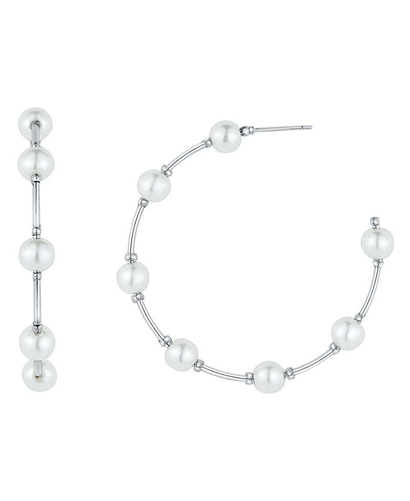And Now This Imitation Pearl C Hoop Earring