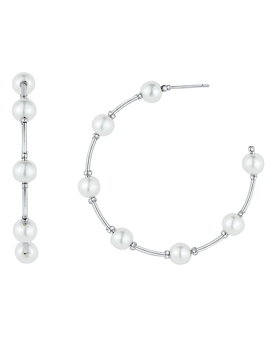 And Now This Imitation Pearl C Hoop Earring