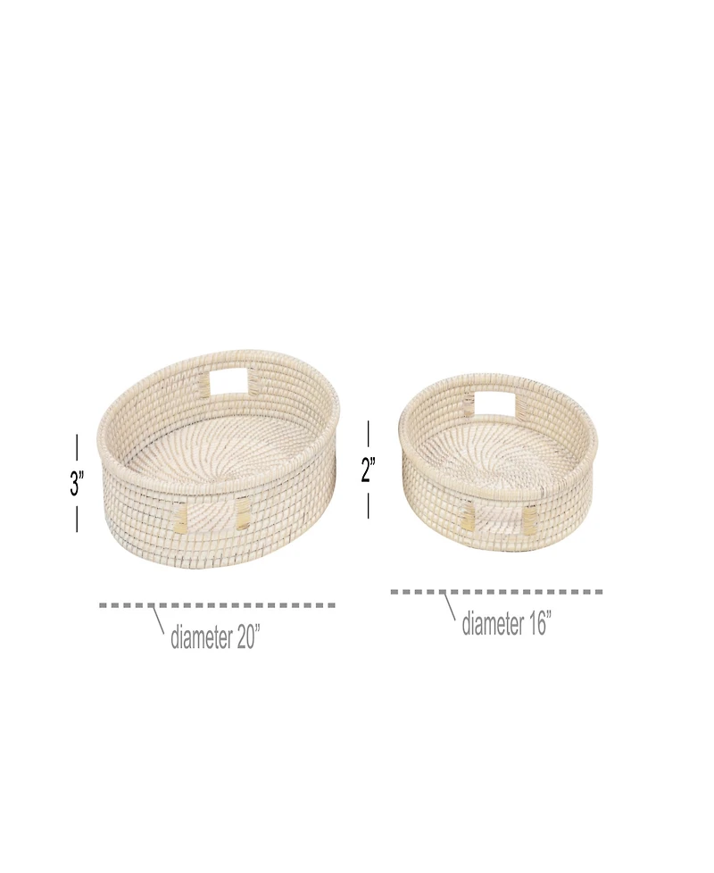 Rosemary Lane Light Rattan Tray with Slot Handles, Set of 2, 20", 16" W