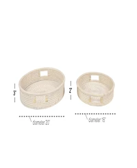 Rosemary Lane Light Rattan Tray with Slot Handles, Set of 2, 20", 16" W