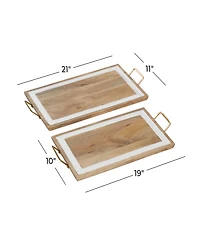 Rosemary Lane Wood Tray with White Enamel Inlay, Set of 2, 21", 19" W