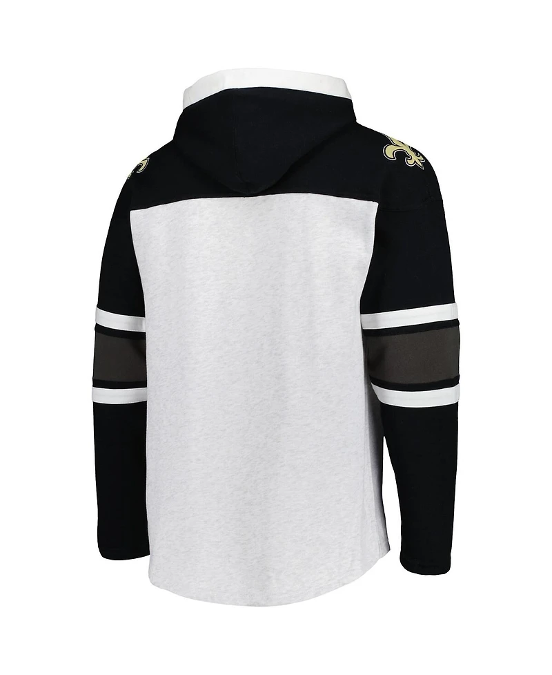 Men's '47 Brand New Orleans Saints Heather Gray Gridiron Lace-Up Pullover Hoodie