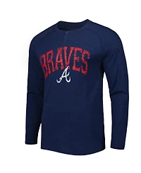 Men's Concepts Sport Navy Atlanta Braves Inertia Raglan Long Sleeve Henley T-shirt