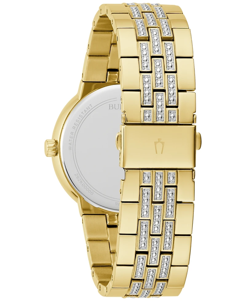 Bulova Men's Crystal Gold-Tone Stainless Steel Bracelet Watch 40mm & Necklace Box Set