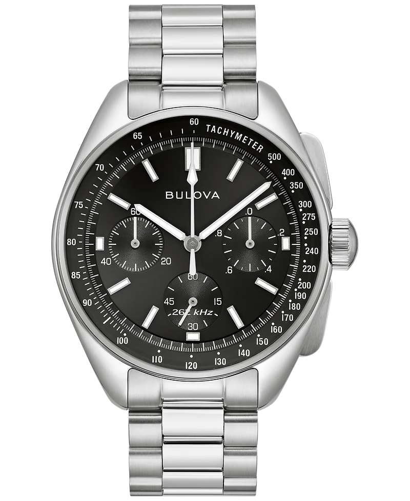 Bulova Men's Chronograph Archive Lunar Pilot Stainless Steel Bracelet Watch Box Set 44mm