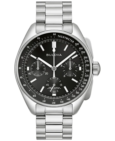 Bulova Men's Chronograph Archive Lunar Pilot Stainless Steel Bracelet Watch Box Set 44mm