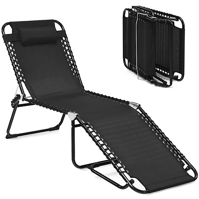 Costway Folding Beach Lounge Chair Heightening Design Patio Lounger