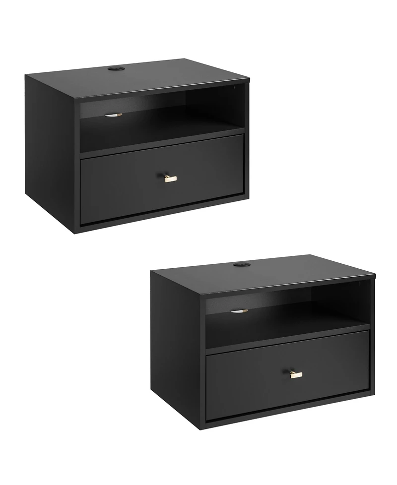Prepac 2 Piece Floating Nightstand with Open Shelf Set