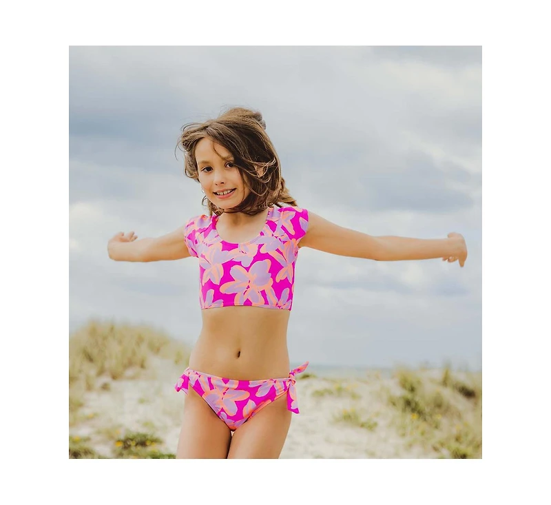 Snapper Rock Big Girls Toddler|Child Hibiscus Hype Crop Ss Rash Top Set