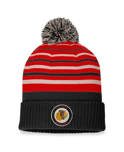 Men's Fanatics Black, Red Chicago Blackhawks True Classic Retro Cuffed Knit Hat with Pom