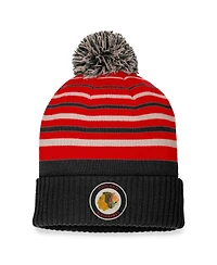 Men's Fanatics Black, Red Chicago Blackhawks True Classic Retro Cuffed Knit Hat with Pom