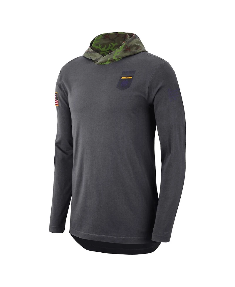 Men's Nike Anthracite Lsu Tigers Military-Inspired Long Sleeve Hoodie T-shirt