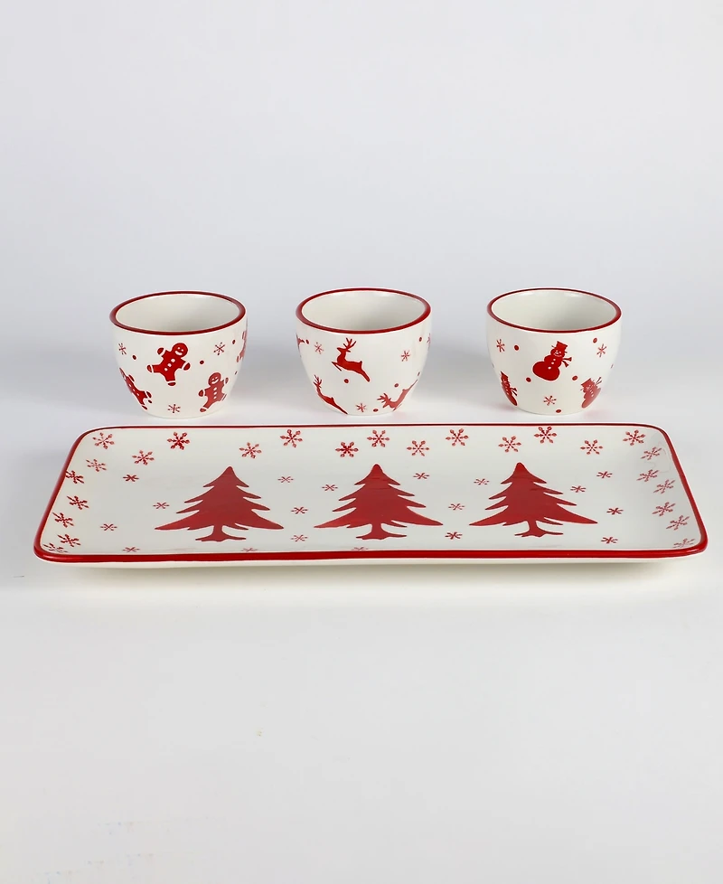 Euro Ceramica Winterfest 4 Piece Holiday Entertainment Serving Set