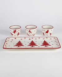 Euro Ceramica Winterfest 4 Piece Holiday Entertainment Serving Set