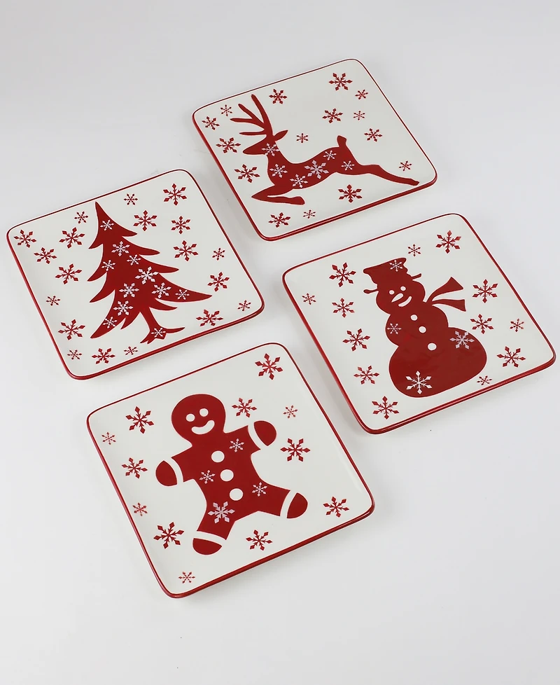 Euro Ceramica Winterfest Assorted Salad Plates, Set of 4