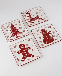Euro Ceramica Winterfest Assorted Salad Plates, Set of 4