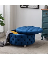WestinTrends Round Velvet Tufted Storage Ottoman for Living Room Bedroom