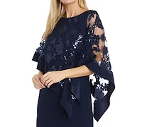 R & M Richards Women's Sequined Floral-Lace Poncho Dress