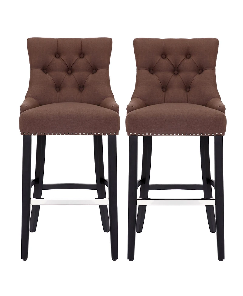 29" Linen Tufted Buttons Upholstered Wingback Bar Stool (Set of 2)