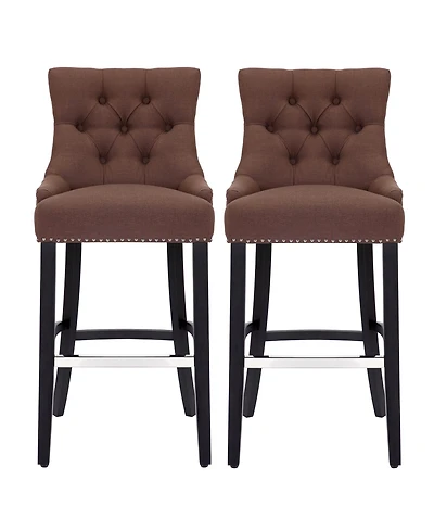 29" Linen Tufted Buttons Upholstered Wingback Bar Stool (Set of 2)