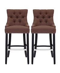 29" Linen Tufted Buttons Upholstered Wingback Bar Stool (Set of 2)