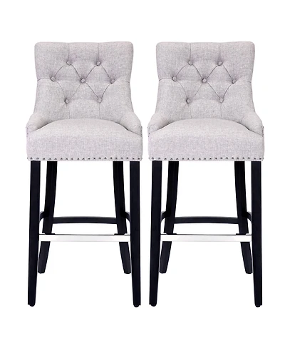 29" Linen Tufted Buttons Upholstered Wingback Bar Stool (Set of 2)
