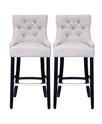 29" Linen Tufted Buttons Upholstered Wingback Bar Stool (Set of 2)
