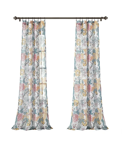 Lush Decor Sydney Sheer Window Curtain Panels Pair 52"W x 84"L - Floral Bedroom Curtains - Sheer Curtains for Living Room - Drapes