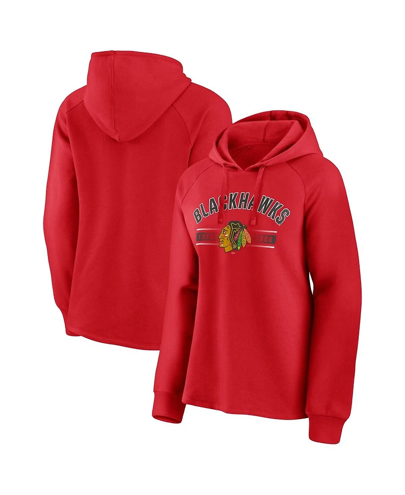 Women's Fanatics Red Chicago Blackhawks Perfect Play Raglan Pullover Hoodie