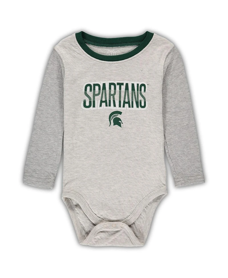 Infant Boys and Girls Wes & Willy Heathered Gray, Green Michigan State Spartans Jie Jie Long Sleeve Bodysuit and Pants Set