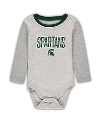 Infant Boys and Girls Wes & Willy Heathered Gray, Green Michigan State Spartans Jie Jie Long Sleeve Bodysuit and Pants Set