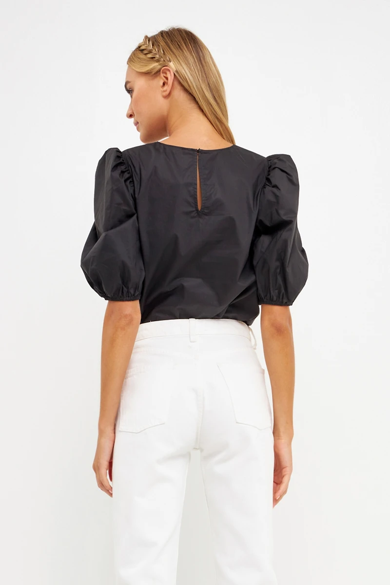 English Factory Women's Poplin Puffed Sleeve Top