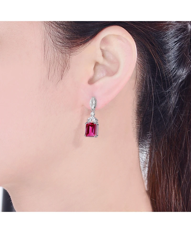 Sterling Silver White Gold Plated Cubic Zirconia Lantern Earrings