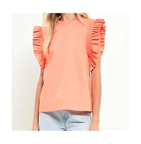 English Factory Women's Ruffle Sleeve Poplin Top