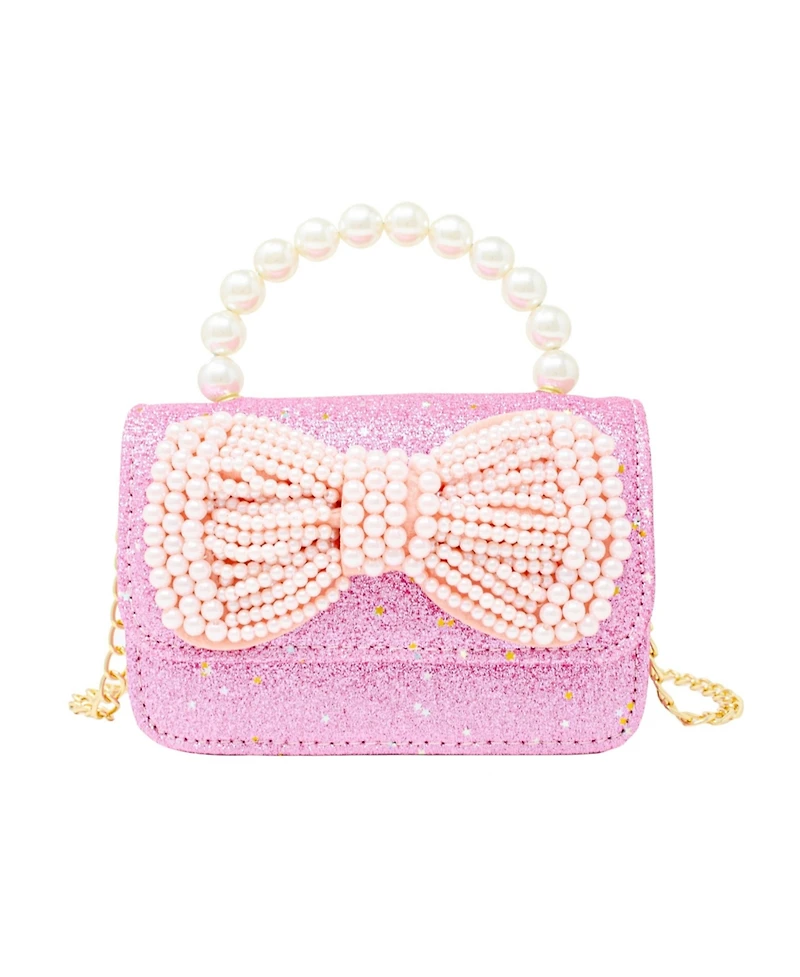 Tiny Treats Girls Pink Sparkle Bow Pearl Handle Bag