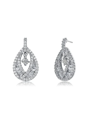 Sterling Silver 14K Gold Plated, 18K Rose Plated and White Red Baguette Clear Round Cubic Zirconia Pear Drop Earrings